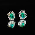 Green Emerald Rectangle Halo Clear Stud Earrings Silver view 2