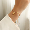Gold Bar Charm Bolo Bracelet Adjustable Beads Rope Chain view 2