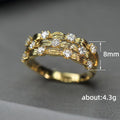 Gold Tone Textured Leaf Multi Row CZ Finger Ring Sizes 6-10 view 5