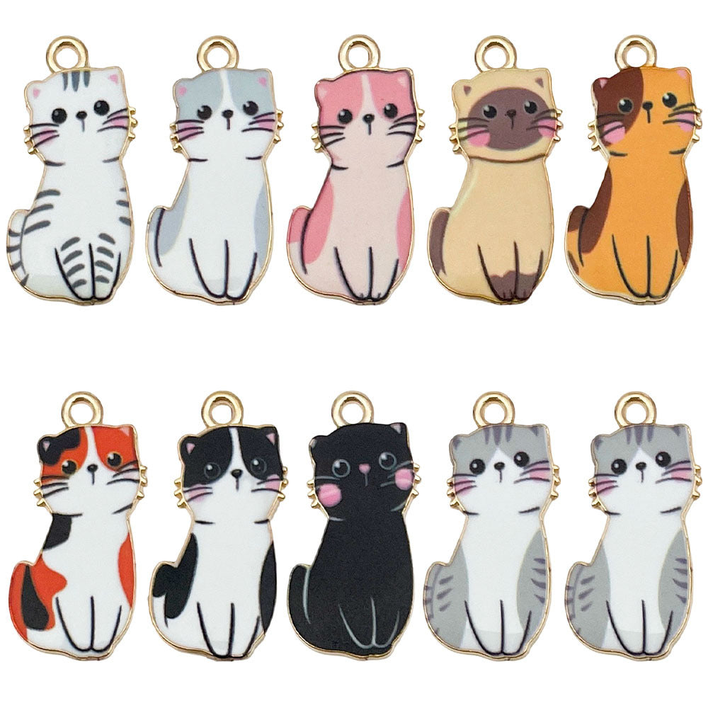 Enamel Zinc Alloy Cute Cat Charm Pendant for DIY Bracelet Earrings Necklace Jewelry