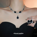 Silver Tone Dark Blue Geometric Necklace And Drop Earring Set view 2
