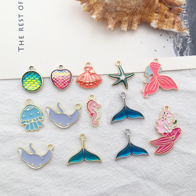 Enamel Zinc Alloy Shark Starfish Mermaid Dolphin Charm Pendant for DIY Ocean Jewelry