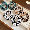 Animal Print Open Circle Fabric Drop Earrings in Three Colors view 2