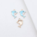 Blue Enamel Dolphin Charm with Curved Silhouette and Gold Tone Edge view 2