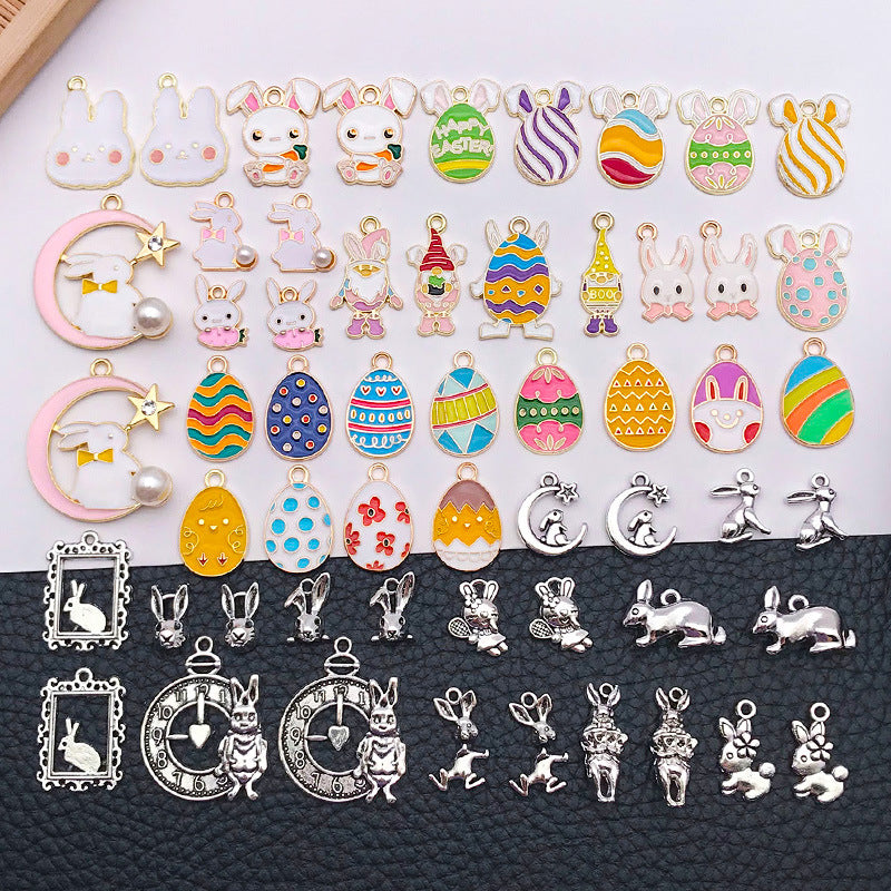 Enamel Zinc Alloy Easter Rabbit Egg Charm Pendant for DIY Earrings and Necklace Making