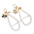 Faux Pearl Beaded Chain Bag Charm Keychain with Rhinestone Bow view 5