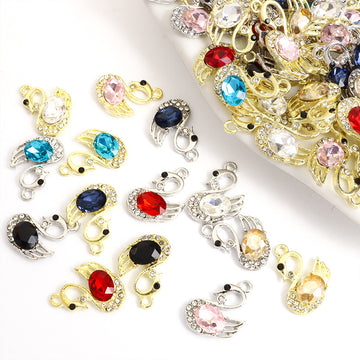 Faceted Crystal Swan Metal Pendant Charms in 14 Color Styles