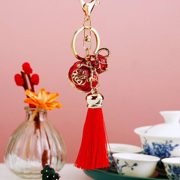 Jeweled Fortune Gourd Tassel Keychains in Four Colors plus Assorted Option