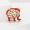 Pearl And Crystal Elephant Brooch In Red And Orange view 2
