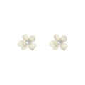 Ivory Five Petal Flower And White Pearl Center Stud Earrings view 5