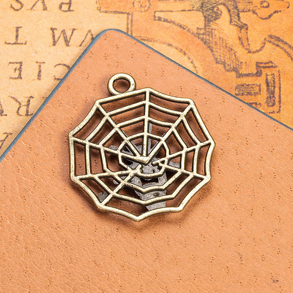 30x27mm Alloy Spider Web Skull Charm Pendant