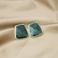 Gold Rim Marbled Trapezoid Statement Stud Earrings in Three Colors view 6