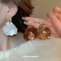 Translucent Flower Gold Square Statement Stud Earrings view 2