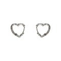 Silver Hammered Texture Open Heart Huggie Hoop Earrings view 5
