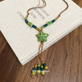 Ceramic Starfish Bead Tassel Brown Wax Cord Necklace view 4