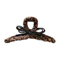 Brown And Black Leopard Fabric Wrapped Hair Claw With Large Bow view 5