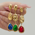 Teardrop Glass Drop Earrings Gold Stainless Blue Green Red view 3