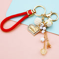 Heart Plaque Braided Wrist Strap Keychain with Beads and Tower Drop view 1