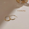 Gold Tone Half Pearl Half Tube C Hoop Earrings Pair view 4