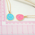 Gold Tone Colorful Enamel Oval Smiley Face Pendant Necklaces view 5