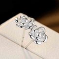 Silver Rose Flower Stud Earrings With Butterfly Backs view 2