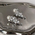 Silver Tone Mixed Pearl Clear Stone Cluster Drop Earrings view 3