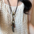 Leather Cord Star Feather Spiral Disc Pendant Necklace view 3