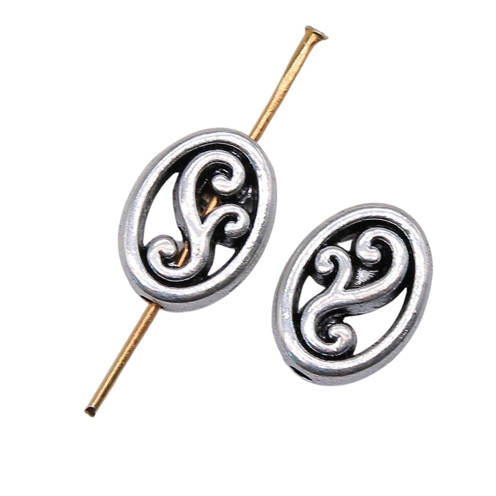 13x9.6x3.6mm 1.4g Antique Silver Zinc Alloy Carved Oval Loose Metal Beads with Small Hole for Jewelry Making