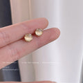 Gold Tone Cream Cat Eye Round Stone Stud Earrings For Women view 4