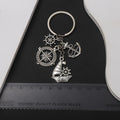Antique Silver Sailboat Ship Wheel and Compass Charm Keychain view 3