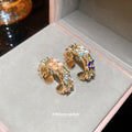 Gold Enamel Flower Open Band Ring Pink Blue Accents view 3