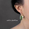 Gold White Lily of the Valley Green Leaf Drop Earrings view 2
