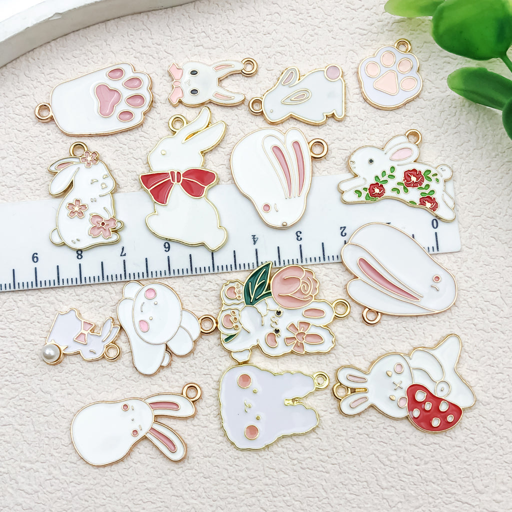Enamel Zinc Alloy Rabbit Charm Pendants for DIY Keychain Necklace Bracelet Jewelry Making