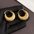 Gold Tone Puffy Irregular Wide Hoop Huggie Earrings view 2