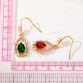 Gold Tone Crystal Teardrop Hook Earrings in Green Red and Clear view 4