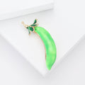 Green Enamel Pea Pod Brooch Pearl Peas Gold Tone Pin view 2