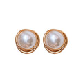 Round Cabochon Stud Earrings in Red and Pearl White view 5