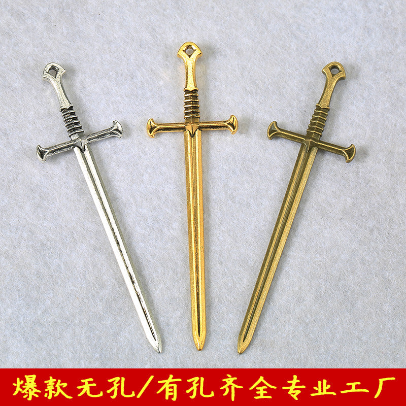 88x25mm Vintage Double-Sided Long Sword Alloy Charm Pendant