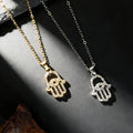 Rhinestone Hamsa Hand Pendant Necklaces in Gold and Silver Tone view 1