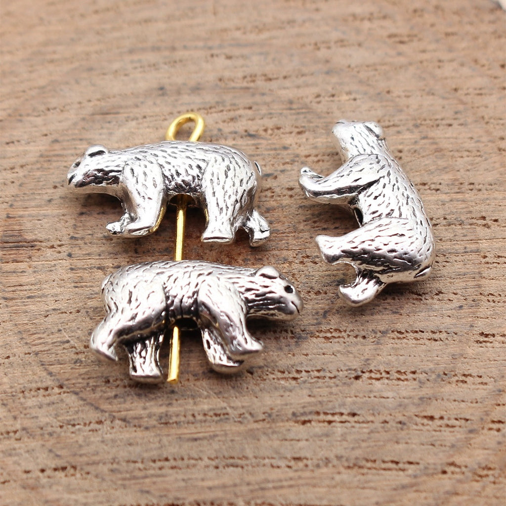 15x9.5mm 1.6g Antique Silver Zinc Alloy Bear Hole Beads for DIY Bracelet Jewelry Making