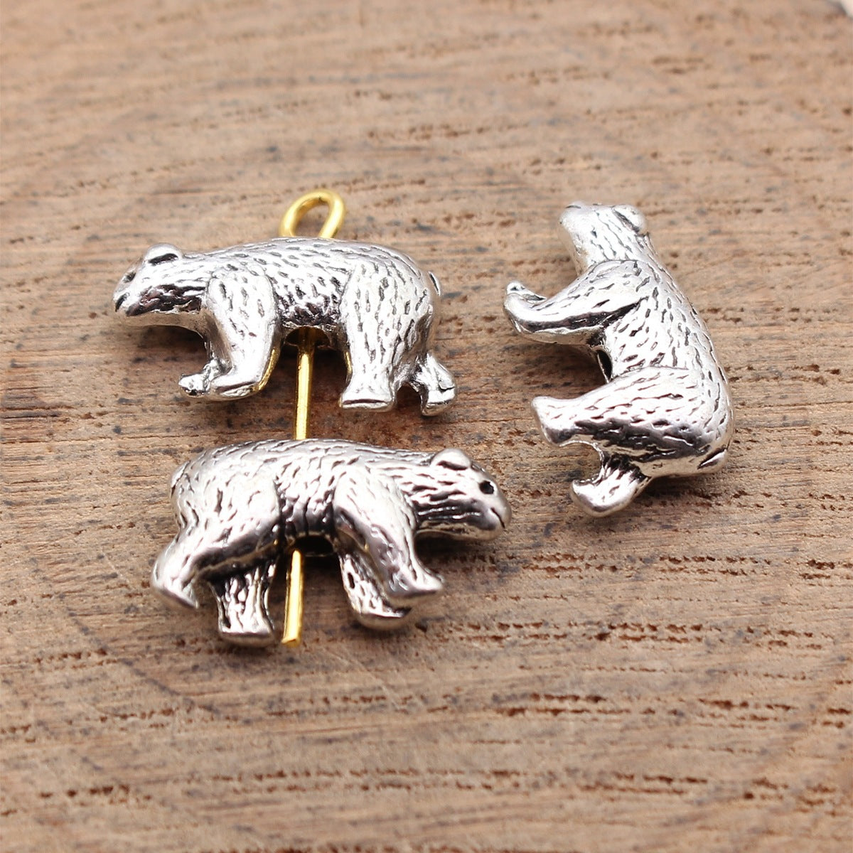 15x9.5mm 1.6g Antique Silver Zinc Alloy Bear Hole Beads for DIY Bracelet Jewelry Making