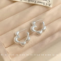 Silver Tone Sandblast Flower Open Hoop Stud Earrings Pair view 3