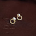 Gold Tone Pearl Like Floral Wreath Stud Earrings For Women view 1