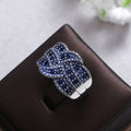 Wide Woven Knot Clear And Blue Stone Ring In Silver Tone view 7