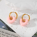 Gold Tone Acrylic Heart Hoop Earrings in Six Colors view 4