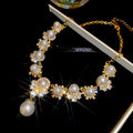 Gold Pearl Rhinestone Drop Necklace Earrings 2 Styles view 6