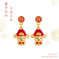 Gold Fa Stud Red Enamel God of Wealth Drop Earrings Pair view 4