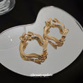 Gold Textured Wavy Open Hoop Earrings Polished Metal Jewelry view 2