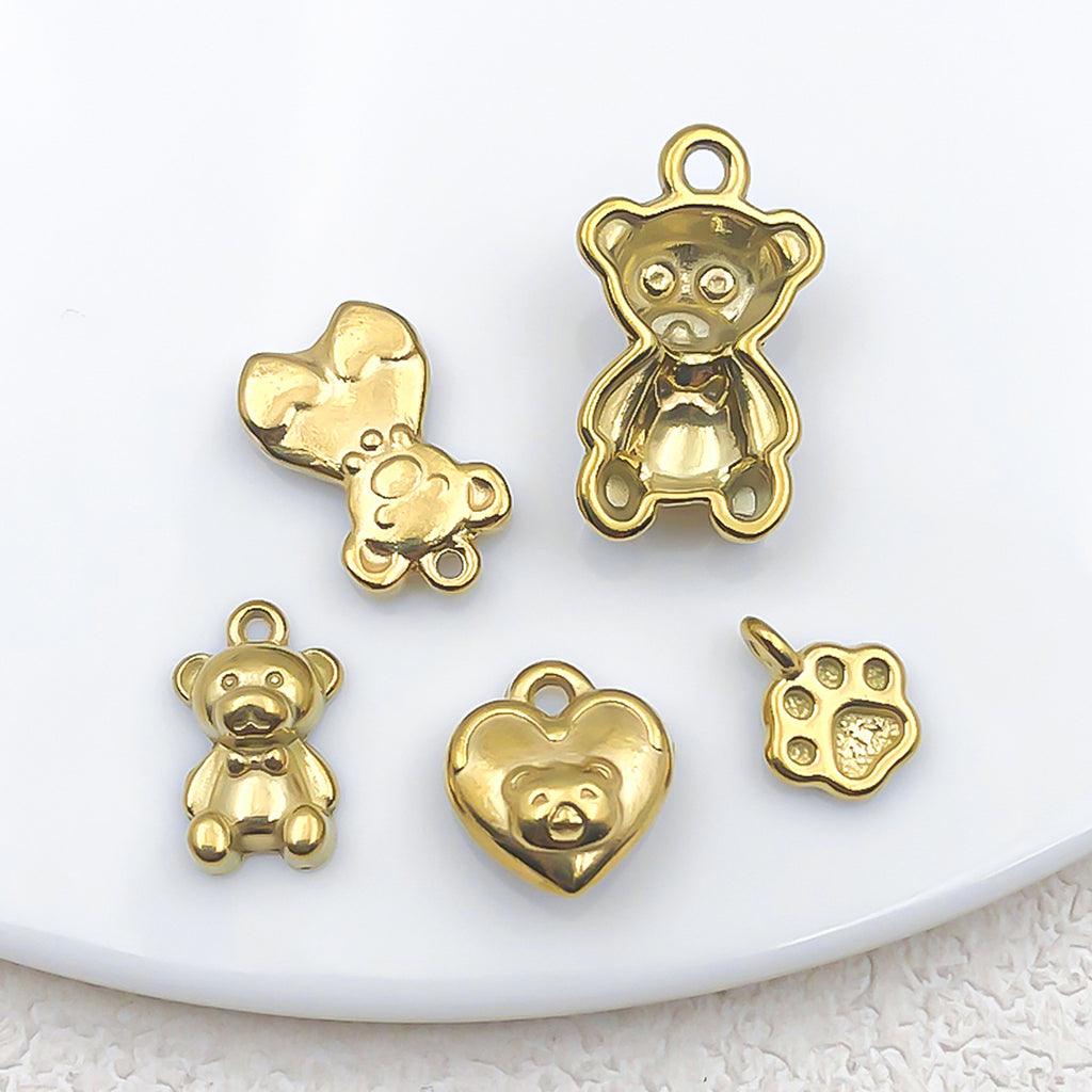Gold Stainless Steel 3D Bear charm pendants for DIY bracelets necklaces keychains jewelry