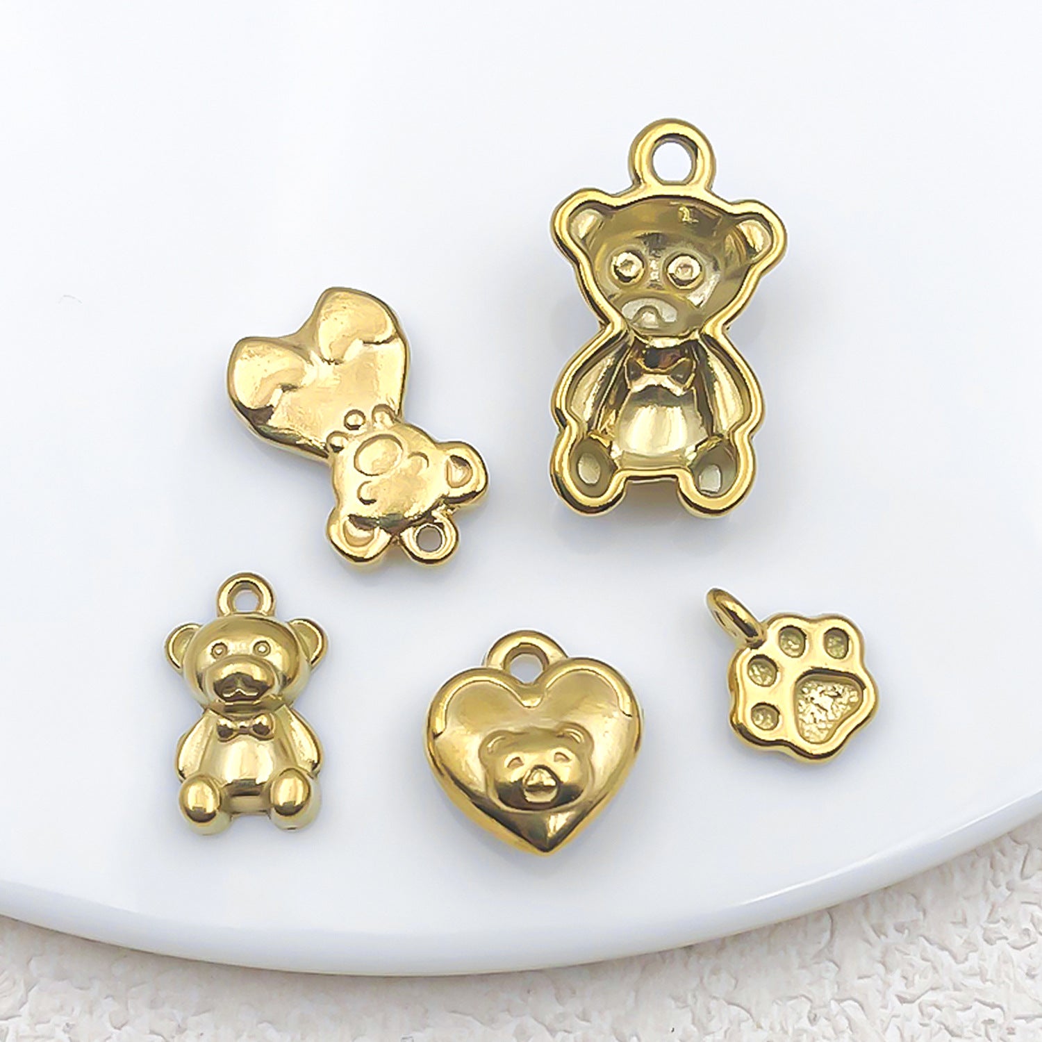 Gold Stainless Steel 3D Bear charm pendants for DIY bracelets necklaces keychains jewelry
